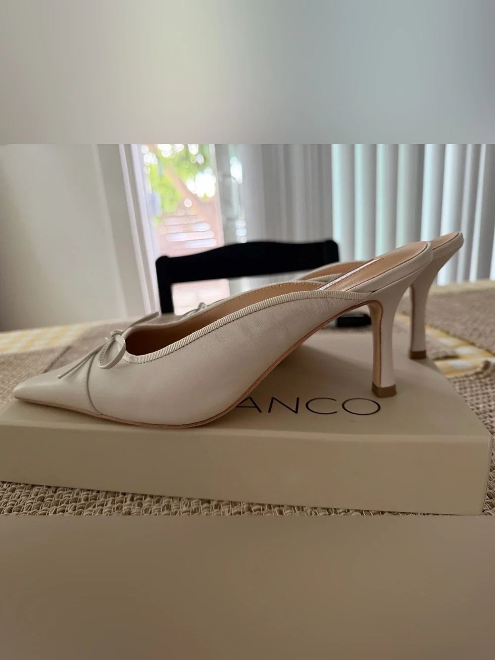 Tony Bianco Cream Pointed-Toe Bow Slip-On Heels - Picture 2 of 10